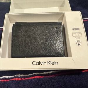 New in Box Calvin Klein Black Leather Trifold Wallet